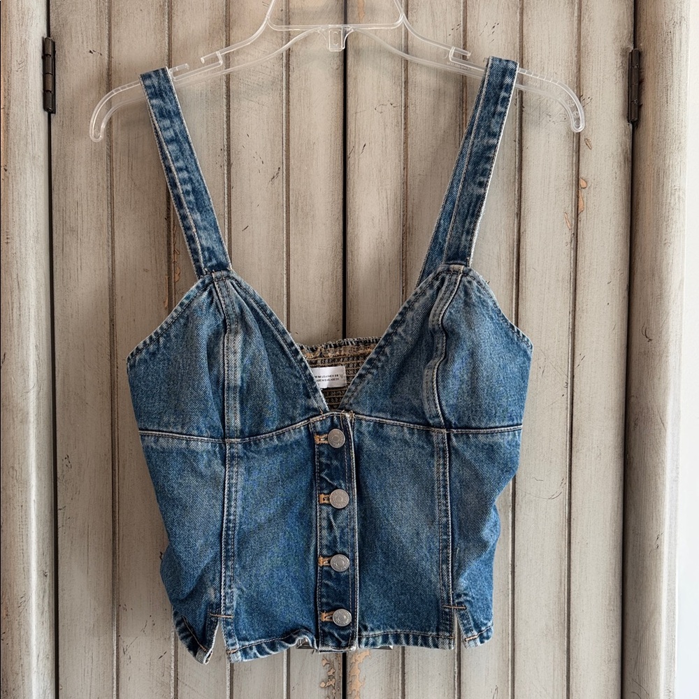 Zara Blue Denim Cropped Vest